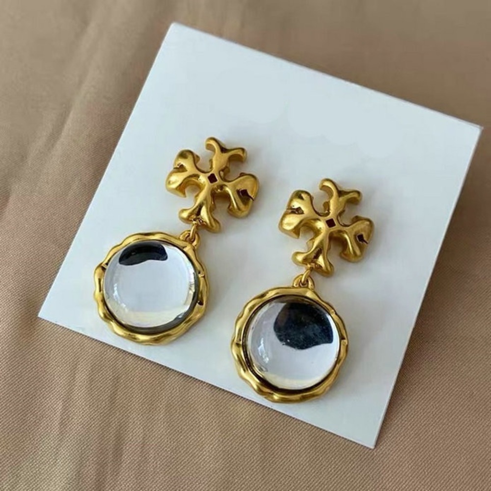 Tory Burch Gold and Clear Statement Earrings - Picture 3 of 9